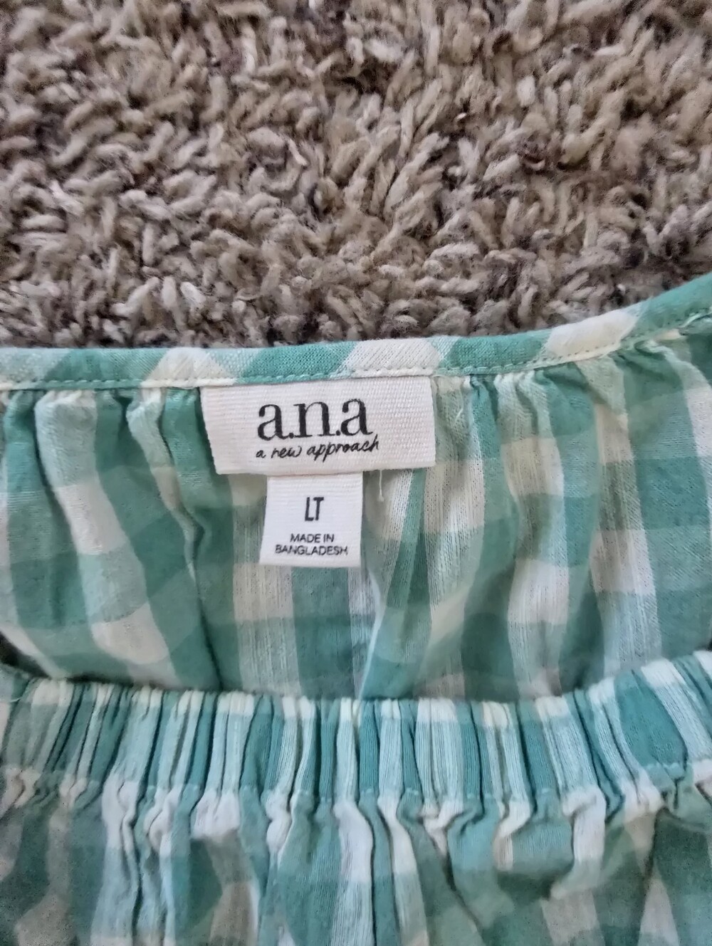 A.N.A. Mint Green and White Gingham Top Large Tall - Picture 3 of 3